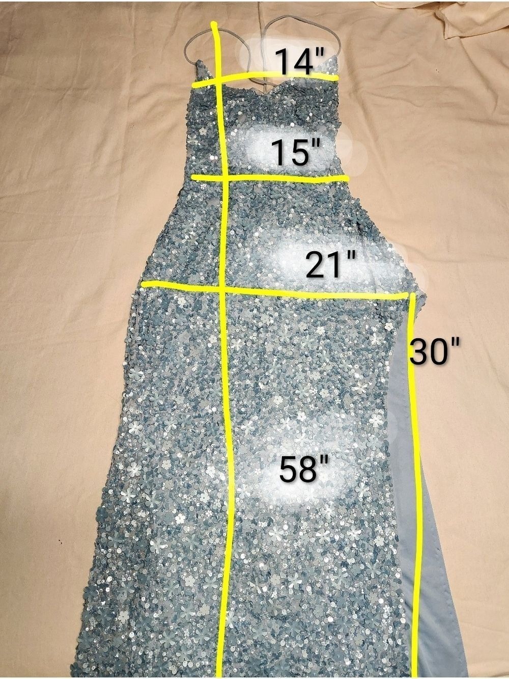 Mac Duggal Blue Floral Sequin Gown Medium - Picture 12 of 12